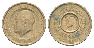 Норвегия 10 крон 1984 Улаф V (1957-1991) KM 427 никель латунь 4635-752