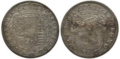 Неаполь и Сицилия тари (2 карлини) 1685 Карл II Испанский серебро aUNC 413-5033