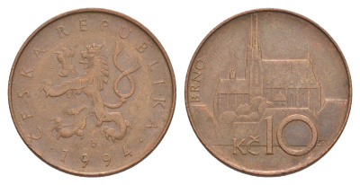Чехия 10 крон 1994 кафедральный собор, город Брно KM 4 сталь плакированная медью 4648-1127