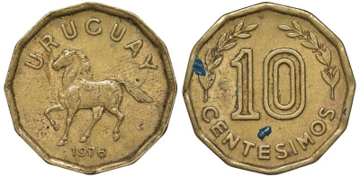 Уругвай 10 сентесимо 1976 KM 66 алюминиевая бронза 4164-718