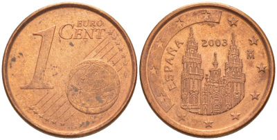 ИСПАНИЯ 1 ЕВРОЦЕНТ 2003 KM 1040 сталь плакированная медью 112-1051