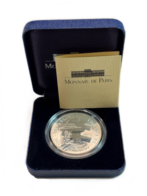 Франция 100 франков 1993 Жан Мулен. 50 лет Национального движения сопротивления, в оригинальной коробке, сертификат KM 1023 серебро  PROOF  1-6-4-49