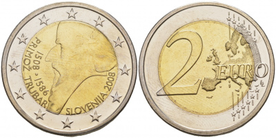 Словения 2 евро 2008 500 лет со дня рождения Приможа Трубара KM 80 биметалл UNC M11-11