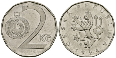 Чехия 2 кроны 1994 KM 9 сталь плакированная никелем 4167-943