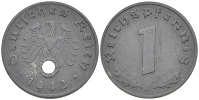 ГЕРМАНИЯ 1 РЕЙХСПФЕННИГ 1942 J KM 97, J. 369 цинк 211-552