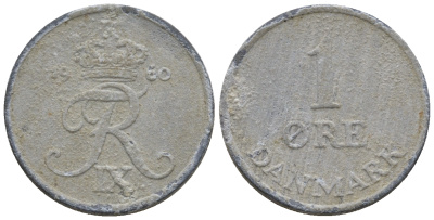 Дания 1 эре 1960 С; S, Фредерик IX (1947-1972) KM 839.2 цинк 4609-1113