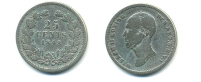 НИДЕРЛАНДЫ 25 ЦЕНТОВ 1848 KM 76 серебро 84-951