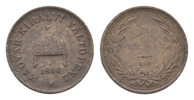 Венгрия 1 филлер 1896 KB, Франц Иосиф I (1848-1916) KM 480 бронза 4665-348