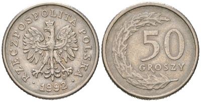 Польша 50 грошей 1992 KM 281 медно-никель 4383-321