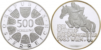 Австрия 500 шиллингов 1983 Чемпионат мира по конкуру KM 2961 серебро PROOF 1077-6-63
