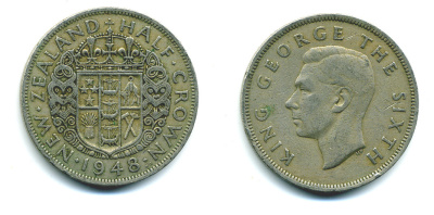 Новая Зеландия 1/2 кроны 1948 Георг VI (1936-1952) KM 19 медно-никель 47-841