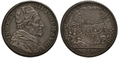 Ватикан 1 пиастр A VIII/1699 Иннокентий XII. Выпадение небесной манны в пустыне Dav. 4108, Muntoni 17 серебро 00-000-00