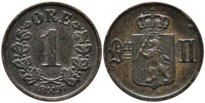 НОРВЕГИЯ 1 ЭРЕ 1897 KM 352 бронза 100-747