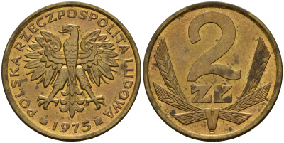 Польша 2 злотых 1975 Ленинградский монетный двор KM 80.1 латунь    4161-1045
