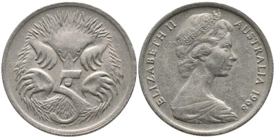 АВСТРАЛИЯ 5 ЦЕНТОВ 1968 ЕХИДНА, ЕЛИЗАЕТА II (1952-) KM 64 медно-никель 4549-669