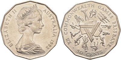 Австралия 50 центов 1982 Елизавета II (1952-2022), XII игры стран Британсого содружества KM 74 медно-никель 4578-231