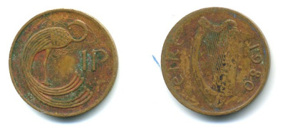 ИРЛАНДИЯ 1 ПЕННИ 1980 KM 20 бронза 23-726