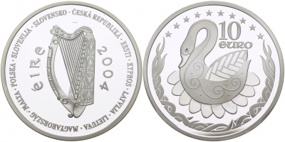 Ирландия 10 евро 2004 лебедь, президенство в Евросоюзе KM 42 серебро PROOF 04-102-12