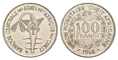 Западная Африка (BCEAO) 100 франков 1968 KM 4 никель 4150-1211