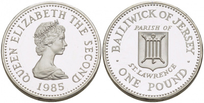 Джерси 1 фунт 1985 приход СЕНТ- ЛОУРЕНС, тираж 2500 экземпляров KM 65a серебро PROOF 650-1224