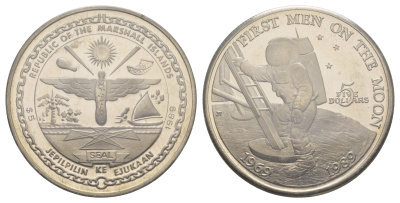 Маршалловы Острова 5 долларов 1989 20 лет Первой посадке людей на Луну, в запайке KM 13 медно-никель PROOF 5010-1141