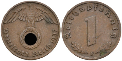 Германия 1 рейхспфенниг 1937 F KM 89, J 361 бронза 4136-1157