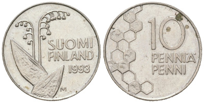 Финляндия 10 пенни 1993 M KM 65 медно-никель 218-1124