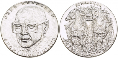 Финляндия 50 марок 1981 К, 80 лет президенту Кекконену KM 59 серебро UNC 1515-1345