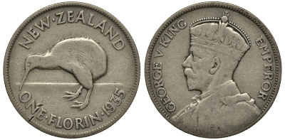 Новая Зеландия 1 флорин 1935 Георг V (1910-1936), Киви KM 4 серебро 272-1332