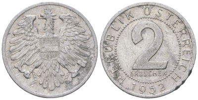Австрия 2 гроша 1952 KM 2876 алюминий 192-231
