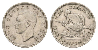 Новая Зеландия 1 шиллинг 1948 Георг VI (1936-1952), абориген KM 17 медно-никель 4671-524