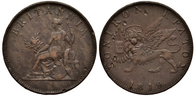 Греция, Ионические острова 1 обол 1819 Британская администрация (1809-1863) KM 32 медь 1524-1315