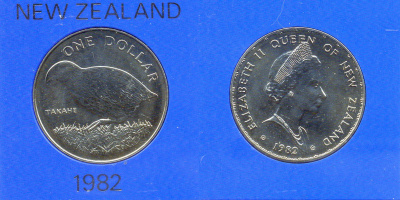 Новая Зеландия 1 доллар 1982 Птицы Новой Зеландии - Такахе, в оригинальной упаковке KM 51 медно-никель BU 7-7-22