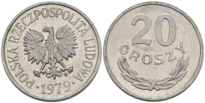 ПОЛЬША 20 ГРОШЕЙ 1979 MW KM А47 алюминий 201-466
