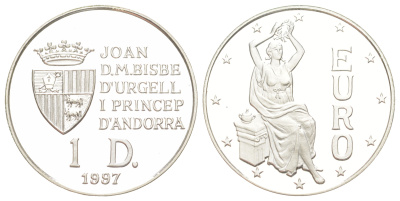 Андорра 1 динер 1997 40 лет подписанию Римского соглашения, евро KM 127 серебро PROOF 441-242