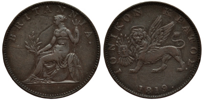 Греция, Ионические острова 2 лепты 1819 Британская администрация (1809-1863) KM 31 медь 1524-1312