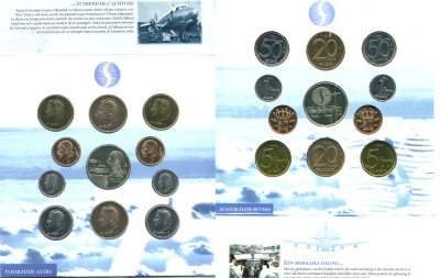 Бельгия  набор из 10 монет плюс  жетон 1998 официальный банковский набор 75 лет Сабена, Sabena 75    UNC  1181-1-19