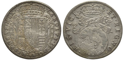 Неаполь и Сицилия тари (2 карлини) 1685 Карл II Испанский серебро aUNC 00-822-07