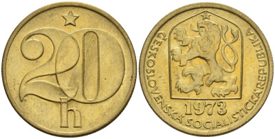 Чехословакия 20 геллеров 1973 KM 74 латунь 4152-832