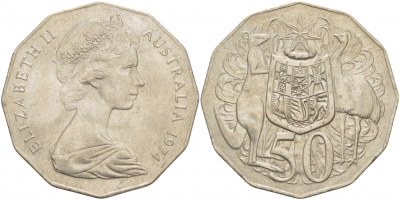 Австралия 50 центов 1974 Елизавета II (1952-2022), герб Австралии, кенгуру KM 68 медно-никель 111-812