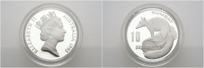 Австралия 10 долларов 1995 природа Австралии, сумчатый муравьед, намбат KM 296 серебро PROOF 02-070-35