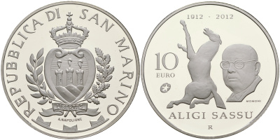 Сан-Марино 10 евро 2012 100 лет со дня рождения архитектора Алиджи Сассу, коробка, сертификат, SM 161 серебро PROOF 2-5-2-7