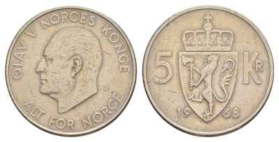 Норвегия 5 крон 1968 Улаф V (1957-1991) KM 412 медно-никель 4162-413