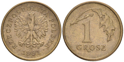 ПОЛЬША 1 ГРОШ 1991 MW KM 276 латунь 4516-734