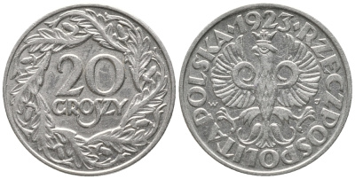 ПОЛЬША 20 ГРОШЕЙ 1923 KM 12 никель 28-1154