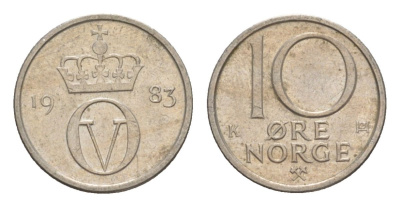 Норвегия 10 эре 1983 Улаф V (1957-1991) KM 416 медно-никель 4632-1168