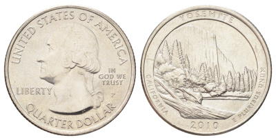 США 25 центов (квотер, 1/4 доллара) 2010 P, Квотеры «Парки США» - Национальный парк Йосемити KM 471 медь плакированная медно-никелем UNC 4666-924