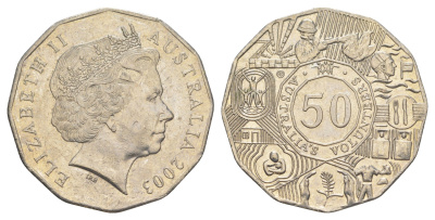 Австралия 50 центов 2003 Австралийские волонтеры KM 689 медно-никель 32-213