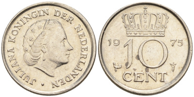 Нидерланды 10 центов 1975 Юлиана (1948-1980) КМ 182 никель    4602-535