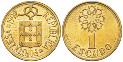 ПОРТУГАЛИЯ 1 ЭСКУДО 1992 KM 631 никель латунь 4516-425